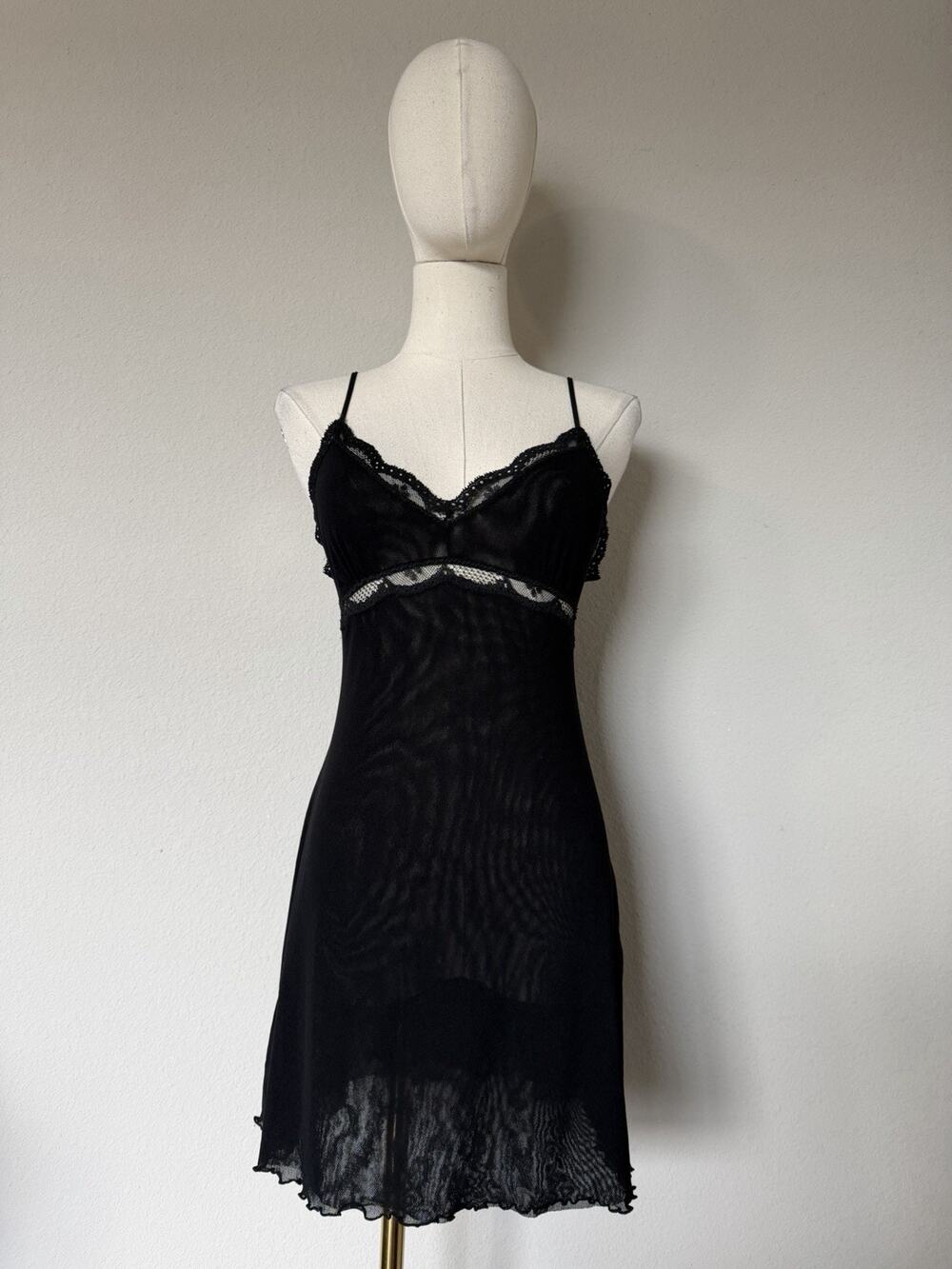 Cosabella Made In Italy Sz M Black Mesh Lace Slip Sheer Italy Dress goth witchy